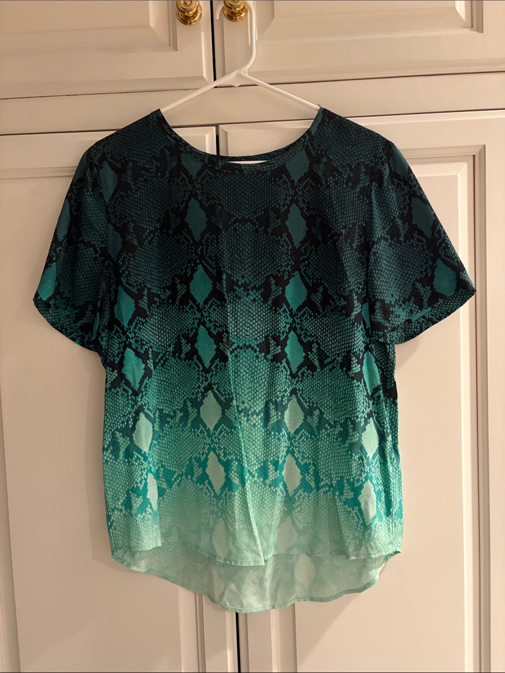 Equipment- Silk Women's Teal Snake-Print Short Sleeve Top